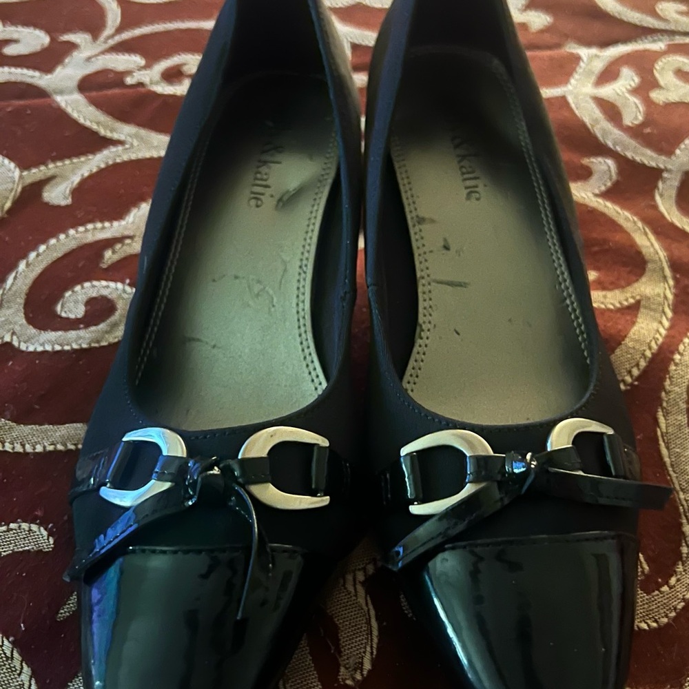 Kelly &Katie Black Patent Flats with Bow Accent